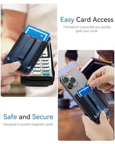 Phone Card Holder Wallet with Stand, Hold 6 Card for iPhone Andriod - color: DeepBlue
