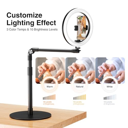 elitehood Overhead Phone Mount with Ring Light, Overhead Tripod for iPhone - style: Desk Stand with Light