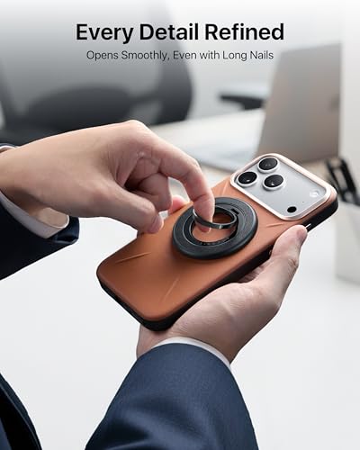andobil [2026 Premium Leather] Magnetic Phone Ring Grip for MagSafe, Black - color: Leather Black