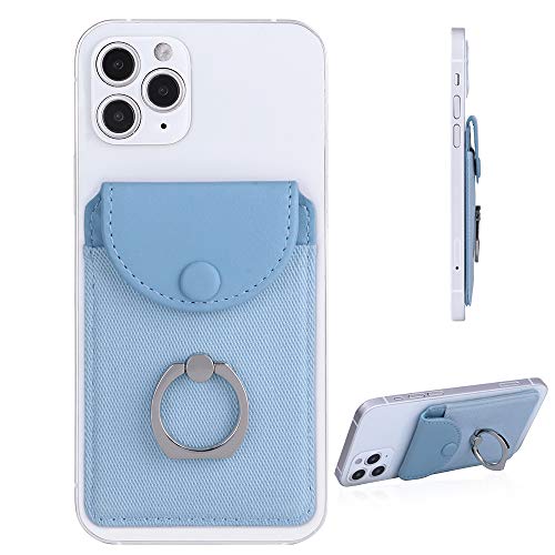 Self Adhesive Card Holder for Back of Phone with Ring Stand - Blue - color: Finger Ring Blue