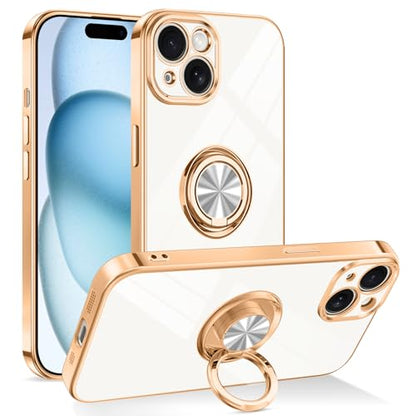 Dinick White for iPhone 15 Case with Ring Holder Kickstand - color: White, size: 6.1'' iPhone 15