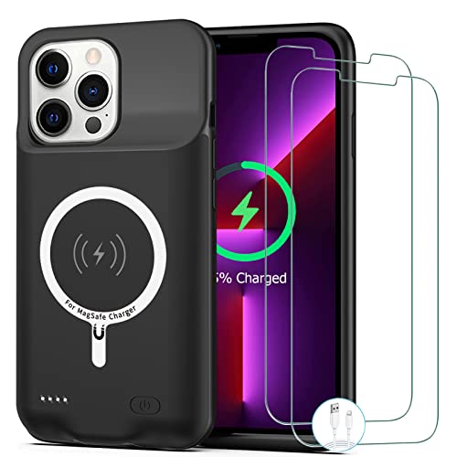 Battery Case for iPhone 13 Pro, 10000mAh Enhanced Portable Protective Smart Qi Wireless Charger Case Battery Pack with CarPlay Wireless Charging Compatible for iPhone 13 Pro (6.1 inch) - Black - size: iPhone 13 Pro
