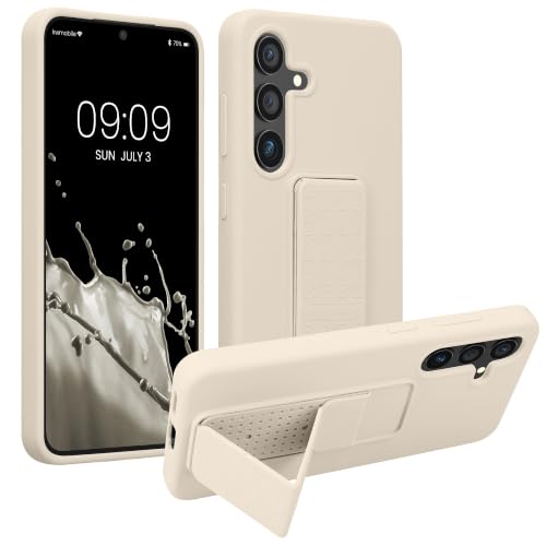 kwmobile Case for Samsung Galaxy S24 Case - Soft TPU Cover with Silicone Coating - with Hand Strap and Stand Function - Shockproof - Cream - color: cream, size: Galaxy S24