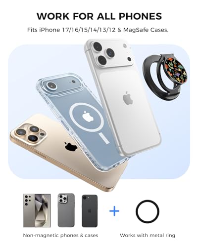 SUPERONE Dual-Side MagSafe Phone Grip, Floral Pattern Kickstand for MagSafe - color: BK-FLOWER