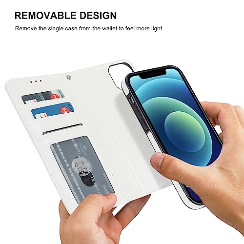 Bocasal Detachable Wallet Case Card Holder for iPhone 12/12 Pro, White | Kickstand Card Slots Holder PU Leather Magnetic Shockproof Wrist Strap Removable Flip Protective Cover 6.1 inch - color: White