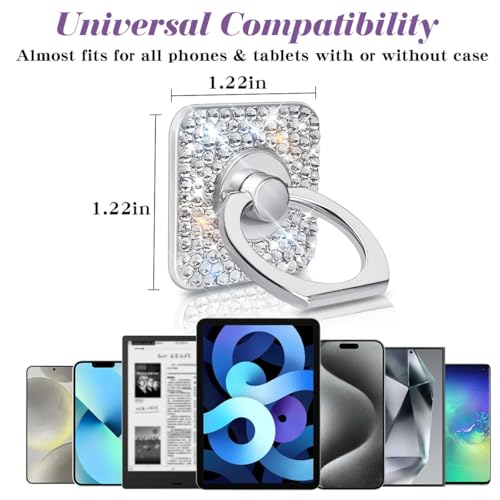 Bling Crystal Rhinestone Cell Phone Ring Holder Grip，360°Rotation Metal Finger Cute Glitter Stand Kickstand Universal Compatible with iPhone Samsung Galaxy LG Google iPad （Silver Square） - color: silver square