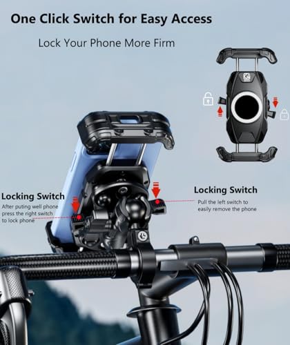 Kewig Motorcycle Phone Mount Holder with Vibration Dampener & Secure Lock