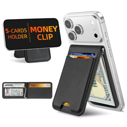 For Magsafe Wallet with Money Clip, 5 Card Holder, Adjustable Stand | Strongest Magnetic Wallet for iPhone 17/16/15/14/13/12 Series, RFID Blocking, Not for 13/12 Mini, Midnight Black - color: Midnight Black