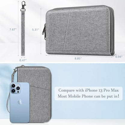 FINTIE Family Passport Holder Wallet Travel Document Organizer Clutch Bag | RFID Blocking Credit Cards Case Cover for Women Men - color: Snowflake Gray