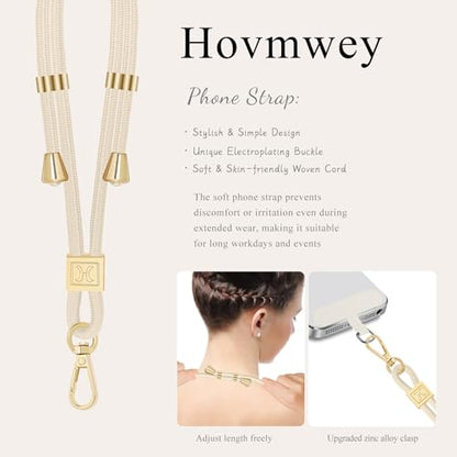 Hovmwey Phone Lanyard Crossbody, Hand Wrist Strap Lanyard with 2 Phone Tethers, Adjustable Anti Theft Phone Strap Neck Lanyard for Keys ID Badges Phones Wallet, Starlight - color: Starlight
