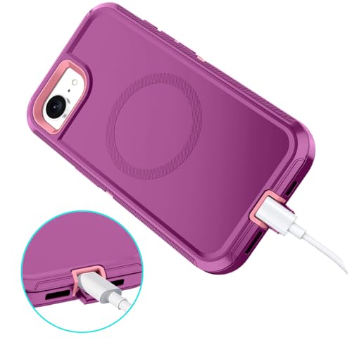 I-HONVA for iPhone 16e Case [Compatible with MagSafe] Shockproof 3-Layer Full Body Protection [Without Screen Protector] Rugged Heavy Duty Cover Case for Apple iPhone 16e 6.1",Purple/Pink - color: Purple/Pink