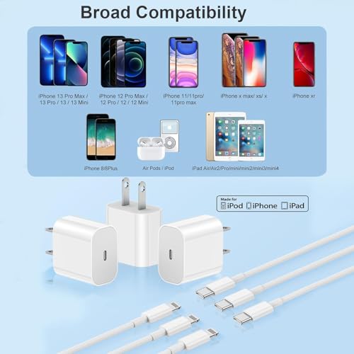 Susnwere 2Pack iPhone Charger Fast Charging,20W Fast PD USB C Wall Charger Adapter with 10Ft USB C to Lightning Cable Compatible for iPhone 14/14 Plus/14 Pro/14 Pro Max/13/ White - color: Grey, size: 10FT