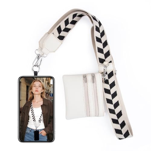 BARGIFTS Clip and Go Strap for Phone with Wallet Crossbody, Cell Phone Lanyard with Zippered Pouch, Adjustable Phone Strap Crossbody with Wallet - color: A-White