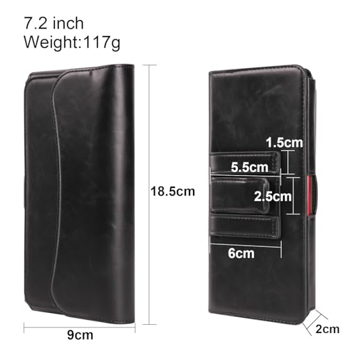 Cell Phone Belt Clip Pouch Leather, Cell Phone Waist Bag Men Small, Horizontal Leather Phone Waist Holder Bumbag Wallet with Belt Clip Loop and Card Holder Smartphone Sport Travel Pocket Purse - color: Black