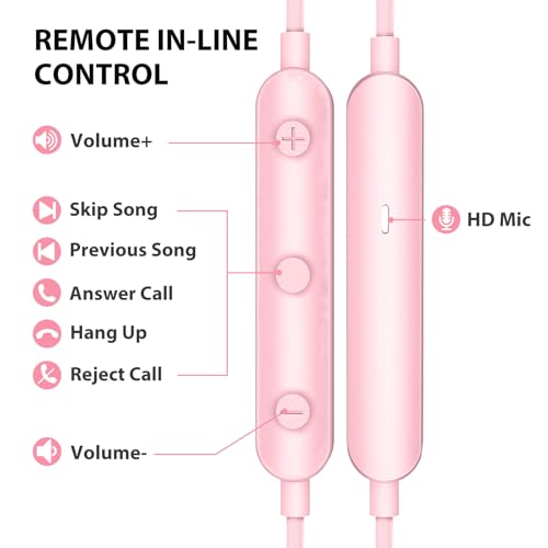 ASKUBSKU Wired Earbuds 3.5mm Headphones for Chromebook PC School, Pink - color: Pink