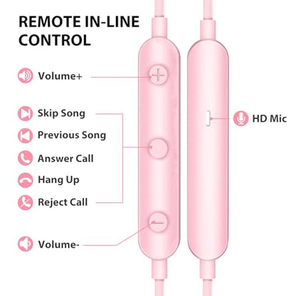 ASKUBSKU Wired Earbuds 3.5mm Headphones for Chromebook PC School, Pink - color: Pink