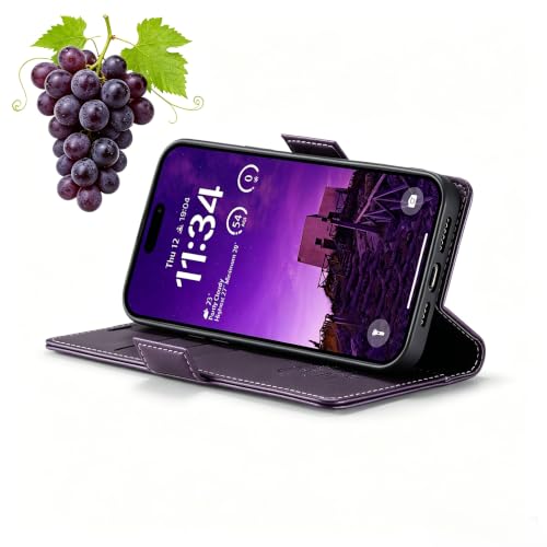 WJX for iPhone 14 Pro Elegant Wallet Case, Premium Minimalist Business Matte Leather Protective Cover with Built-in Kickstand, Slim Shockproof Full Protection, Peal Purple - color: Peal Purple, size: iPhone 14 Pro