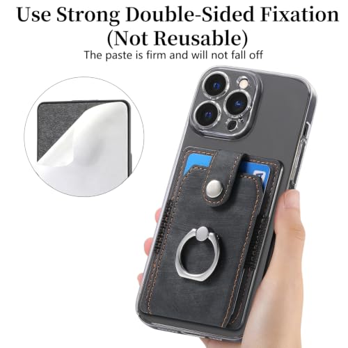 Cell Phone Card Holder with Ring Grip,Adhesive Phone Card Wallet,Black - color: Black