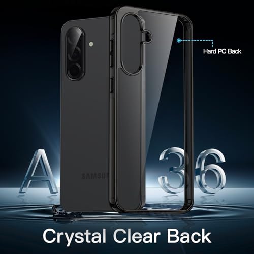 JETech Case for Samsung Galaxy A36, Anti-Yellowing, Black | Shockproof Protection, Scratch Resistant Hard PC Back, Durable Transparent TPU Bumper - color: Black, size: Galaxy A36