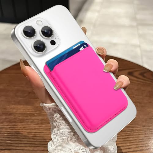 Compatible with MagSafe Wallet, Leather TPU Protective, Hot Pink - color: Hot Pink