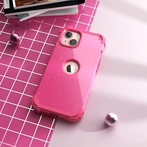 IDweel for iPhone 15 Case with Screen Protector,Luxury 3 in 1 Shockproof Slim Fit Hybrid Heavy Duty Protection Glitter Hard PC Cover Soft Silicone Bumper Full Body Case,Glitter Rose Red - color: Glitter Rose Red