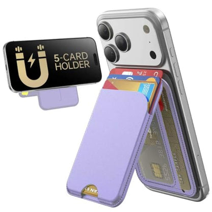 TWZKG for MagSafe Wallet, 5 Cards Holder with Stand, Magnetic Phone Wallet Stand for iPhone 17/16/15/14/13/12 Pro Max Air Plus Series, RFID Blocking Vegan Leather,Purple - color: Purple