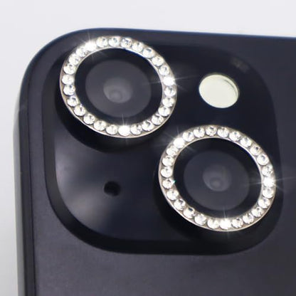 Camera Lens Protector for iPhone 15/15 Plus/14/14 Plus Bling Diamond Metal Ring Rhinestone Tempered Glass Lens Cover Accessories (Black) - color: Black