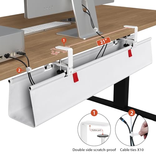 Univivi No Drill Under Desk Cable Management Tray, 36 inch Cable Management - color: White, size: 36"L x 5.5"W