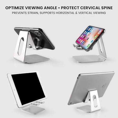 Phone Stand for Desk | 3 Position Adjustable Metal Smartphone Stand | Silver Cellphone Holder for Desk | Universal Phone Mount for Desks Compatible with Smarphones, Android | Cell Phone Accessories - style: N