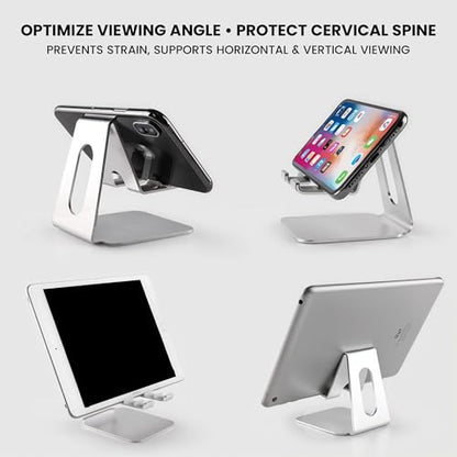 Phone Stand for Desk | 3 Position Adjustable Metal Smartphone Stand | Silver Cellphone Holder for Desk | Universal Phone Mount for Desks Compatible with Smarphones, Android | Cell Phone Accessories - style: N