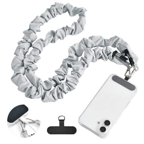 Phone Lanyard Scrunchie Long Strap - Stylish and Comfortable Adjustable Camera, Phone, and Accessory Strap (Gray)