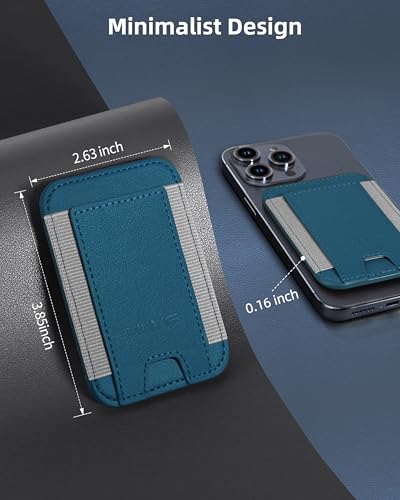HiWe for MagSafe Wallet, 7 Cards Holder for Phone Case, RFID Blocking - color: Dark Blue Wallet - Grey Band