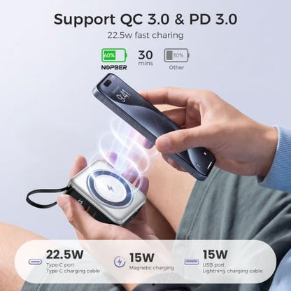 10000mAh Portable Charger Power Bank Built in Cables&Wall Plug - color: Silvery