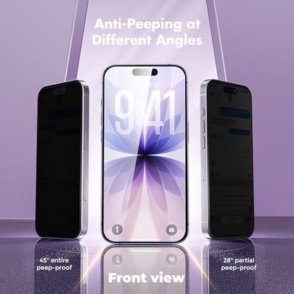 UNBREAKcable Privacy Screen Protector for iPhone 17, Full Coverage Shatterproof Tempered Glass [True 28°Anti Spy] [9H Hardness] [Easy Installation Frame] 2-Pack Private Screen for iPhone 17 - size: iPhone 17