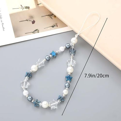 Beaded Phone Charm Lanyard Strap Girly Style Fixed Beads Pearl Lanyards - color: PH-wjzz-3