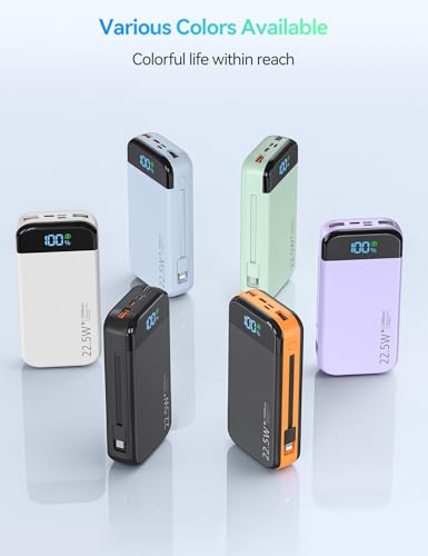Phone Battery Bank 32000mAh 22.5W w/Built-in Cables & USB C Fast Charging - color: Green