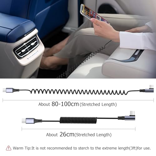 YACSEJAO 90 Degree Coiled USB C to USB C Cable 65W 1M/3.2FT, Straight - style: Straight