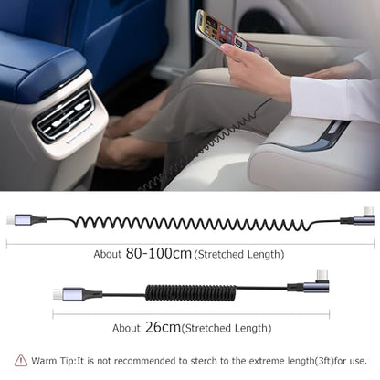 YACSEJAO 90 Degree Coiled USB C to USB C Cable 65W 1M/3.2FT, Straight - style: Straight