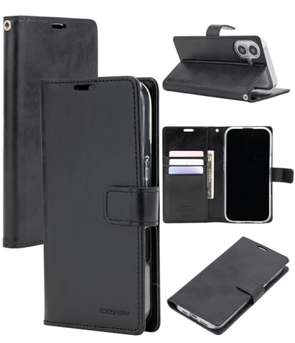 GOOSPERY Bluemoon Folio Wallet Case for iPhone 17, Flip Cover with Card Holder, Kickstand, Magnetic Closure, Shockproof TPU + PU Leather - Black - color: Black, size: iPhone 17