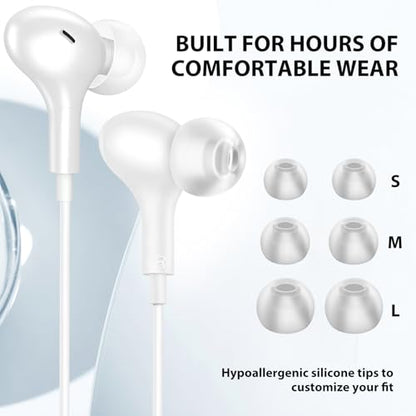 ASKUBSKU Wired Earbuds 3.5mm Headphones for Chromebook PC School, White - color: White