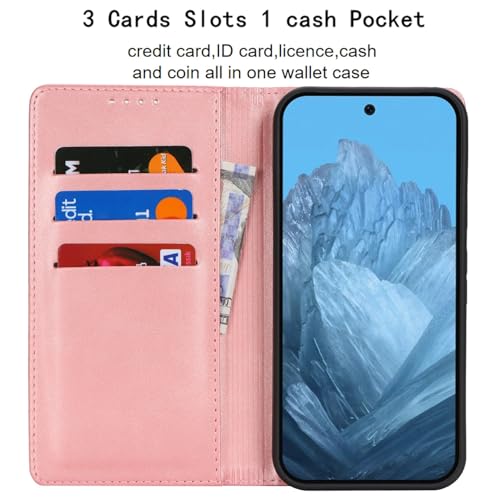 fit for Google Pixel 9/9 Pro Wallet Case,Premium PU Leather Flip Folio Case with Card Slot,Stand Holder,Magnetic Closure TPU Shockproof Interior Protective Case for Pixel 9/9 Pro,Rose Gold | Premium PU Leather, Flip Folio Purse Case, with Card Slot, Stand