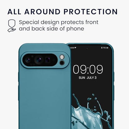 kwmobile Case Compatible with Google Pixel 9 Pro XL Case -Soft TPU Back Phone Cover - with Metallic Look - Metallic Caribbean Blue - color: Metallic Caribbean Blue