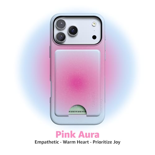Casely MagWallet | Aura | Radiant Love | Pink | Slim Wallet Card Holder | Compatible with MagSafe | Soft-Touch Hard Silicone | Holds Up to 3 Cards - color: Aura | Radiant Love | Pink