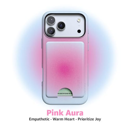 Casely MagWallet | Aura | Radiant Love | Pink | Slim Wallet Card Holder | Compatible with MagSafe | Soft-Touch Hard Silicone | Holds Up to 3 Cards - color: Aura | Radiant Love | Pink