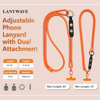 Adjustable Crossbody Phone Lanyard with Hanging Loops - color: Orange