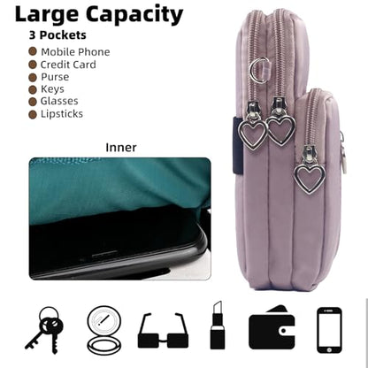 Small Crossbody Bag for Women - Mini Phone Purses with Crossbody Strap and Wallet - Nylon Arm Bag - color: A-lightpurple