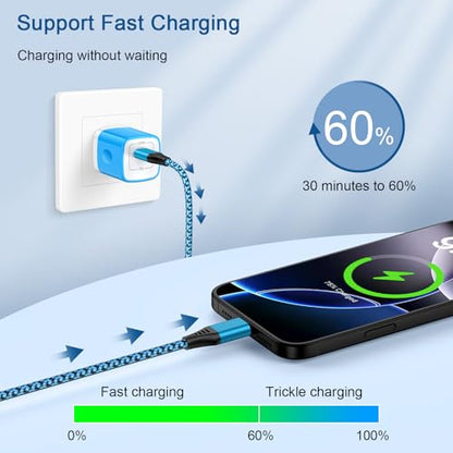 Samsung S25 Edge Fast Charging Cord USB C Braided Charger Cable 3.1A 10FT - color: Blue