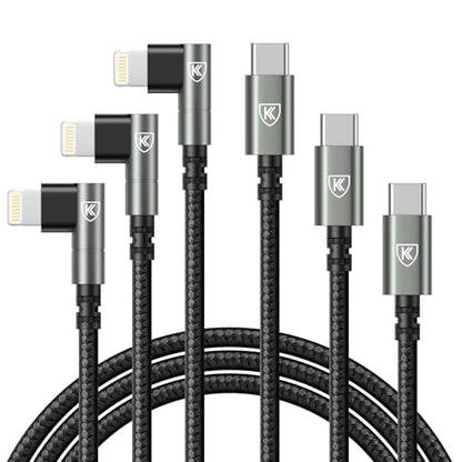 90 Degree iPhone Charger 6FT [Apple MFi Certified] 3Pack USB C to Lightning - color: Grey, size: 6FT, style: USB C to Lightning