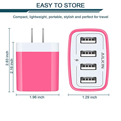 USB Charger Cube, Wall Charger Plug, AILKIN 4.8A 4-Muti Port USB Adapter - color: Pink