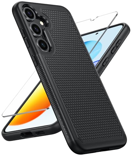 FNTCASE for Samsung Galaxy S25 Phone Case: Dual Layer Non Slip Protective | With Screen Protector, Shockproof Drop Protection, Matte Textured Protective Cell Phone Cover, for Daily Use, Black - color: Black, size: For Galaxy S25